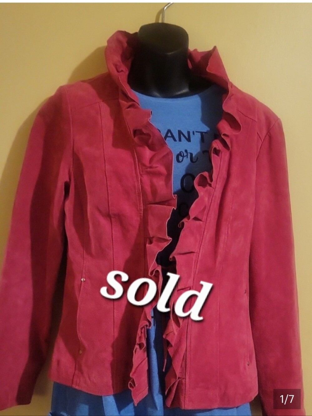 Women’s Ruffle Front Suede Jacket in Rose